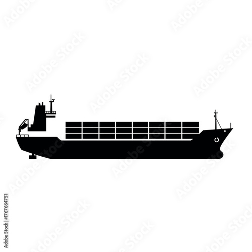 Cargo Ship Silhouette Vector Illustration.