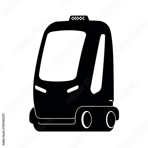Futuristic autonomous taxi pod silhouette icon.