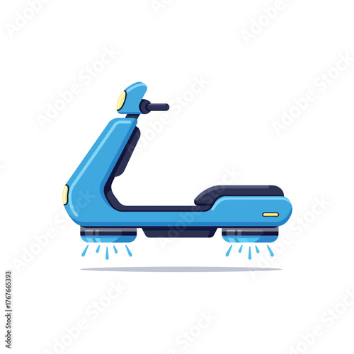 Futuristic blue hover scooter for urban transport.