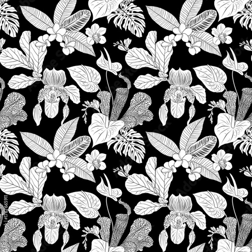 exotic flowers seamless pattern