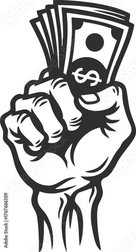 Illustration of Skeleton Hand Holding dollar bills

