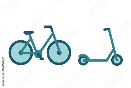 Modern bicycle and kick scooter side by side symbolizing sustainable urban mobility