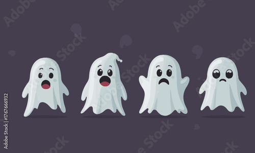 Spooky and cute ghost collection diverse expressions and poses for halloween and themed designs