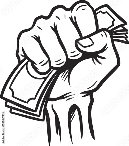 Illustration of Skeleton Hand Holding dollar bills

