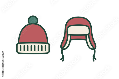 Warm winter headwear collection featuring knit beanie and traditional trapper hat designs