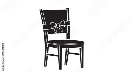 Dining Chair with Ribbon Accent, Minimal Black Extra Seating Icon for Holiday Gatherings, Floor Plans, and Thanksgiving Table Layouts