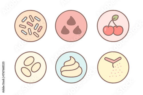 Cute food ingredients set for baking desserts and sweet confectionery