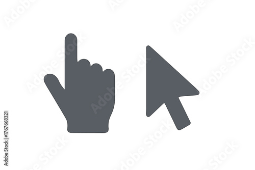 Standard computer mouse cursors showing the pointer arrow and clicking hand gesture icons