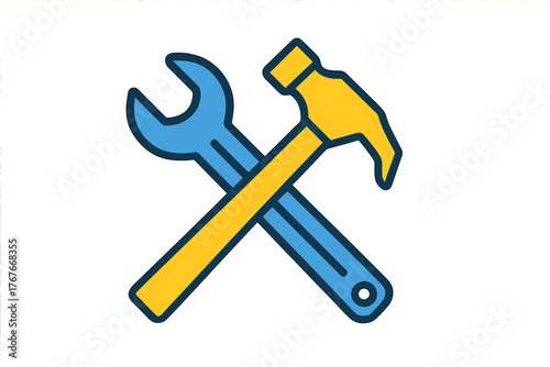 Crossed wrench and hammer representing repair service or construction work