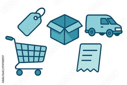 Essential symbols for online shopping, logistics, retail, and business transactions