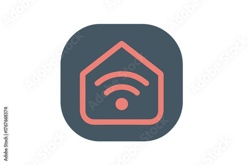 Smart home network connection icon with Wi-Fi signal symbol inside a house outline shape on a rounded square background