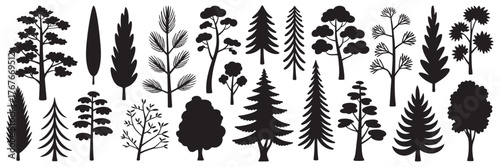 Collection of Tree Silhouettes A Diverse Set of Black and White Vector Trees
