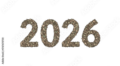 Confetti forming number 2026 on white background  