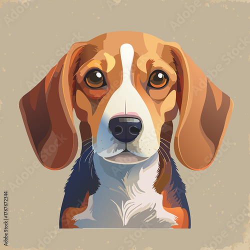 A Beagle breed dog portrait illustration. Created with Adobe Illustrator.