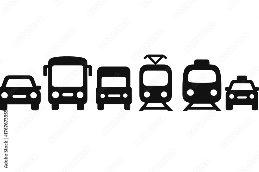 Ταπετσαρία Set of black silhouette icons representing public and private transportation veh