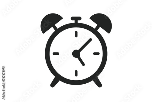 Simple black and white icon of an old-fashioned alarm clock symbolizing time management and deadlines