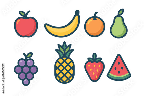 Colorful collection of tropical and common fruits including apple banana orange and pineapple