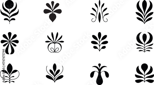Collection of black floral ornaments