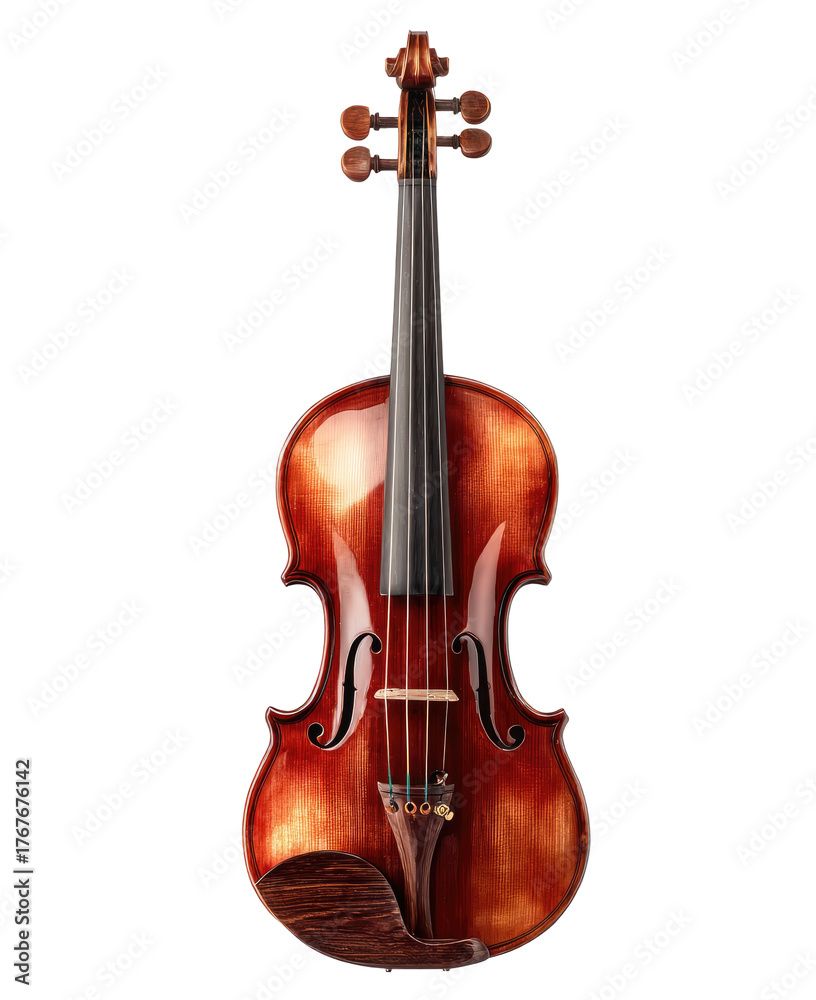 Fototapeta premium A finely crafted violin, with a polished wood finish and strings, against a black background