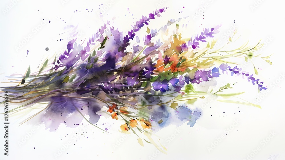 Obraz premium Watercolor illustration of lavender on a white background.