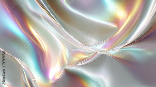 Silver gradient creates a fluid, iridescent texture. Light catches smooth surface for abstract branding, posters, or modern backgrounds.