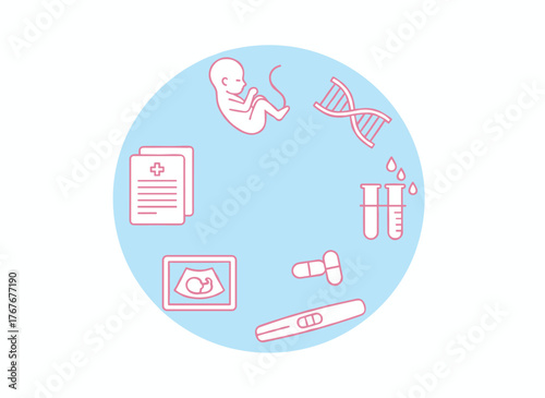 Artificial insemination and in vitro fertilization, a reproductive technology, are depicted in a vector illustration of a newborn baby in a test tube, symbolizing motherhood, maternity, pregnancy