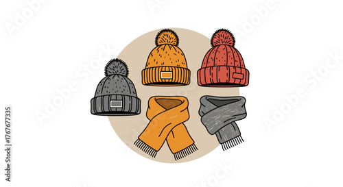 Colorful winter hats and scarves in stylish design  