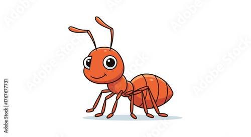 A friendly orange cartoon ant with a happy smile stands isolated on a white background, ready to explore.