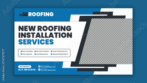 Professional roofing contractor horizontal social media post template for construction and repair services