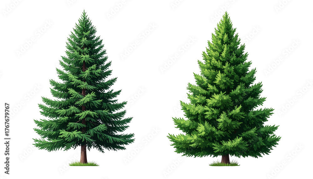 Fototapeta premium Evergreen Tree Duo in One Frame Isolated on Transparent Background