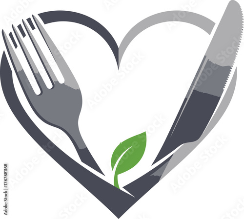 Healthy food diet nutrition fork knife heart vegan vegetarian organic leaf