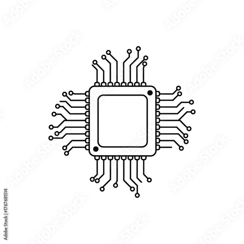 Microchip Line Art on White Background technology electronics circuit board processor computer hardware silicon integrated