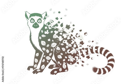 Nature's Embrace A Forest Lemur Woven with Leaves and Wildlife Essence