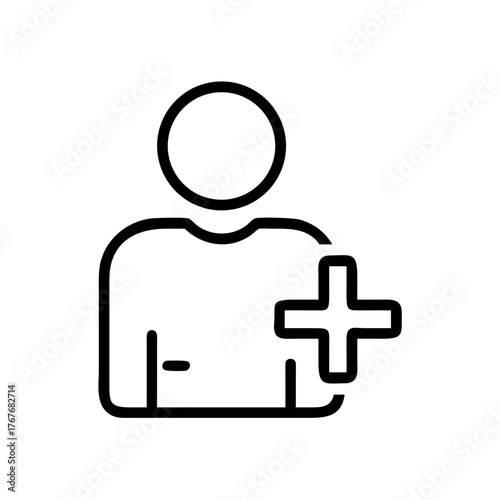 Black outline of a plus sign adding a user icon