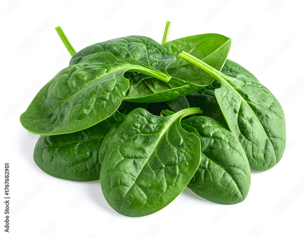 Fototapeta premium Raw green spinach vegetables white isolated generative AI