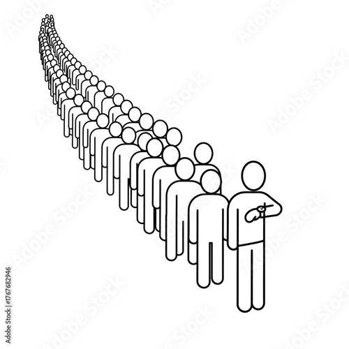 A long queue of simple figures waiting in line.