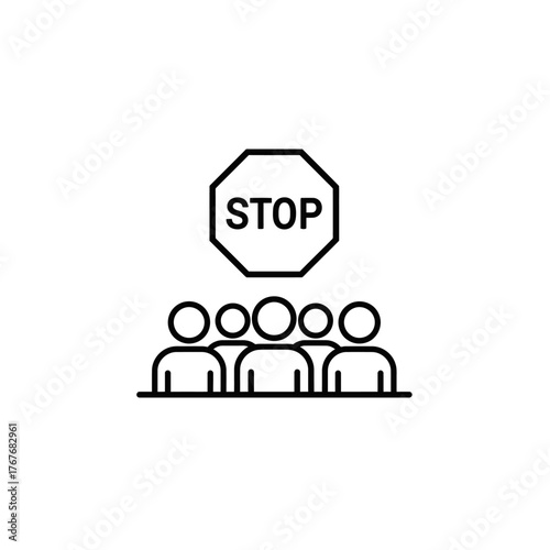 Crowd of People Stopped by a Stop Sign.