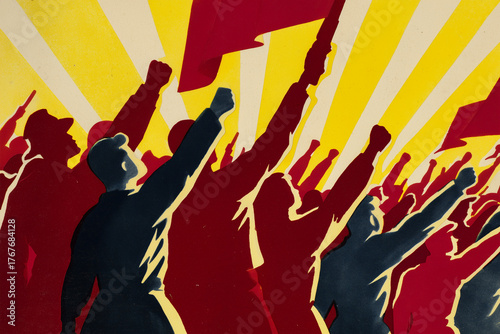 Protesters raise fists and flags in a vibrant celebration of unity