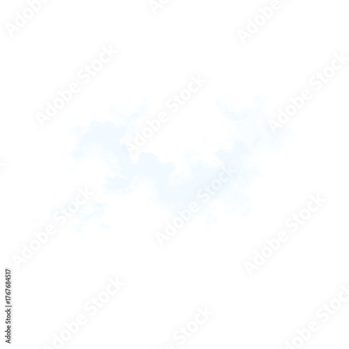 Realistic transparent sky blue mist cloud, isolated airy vapor texture with soft diffusion for overlay, poster design, and atmospheric background
