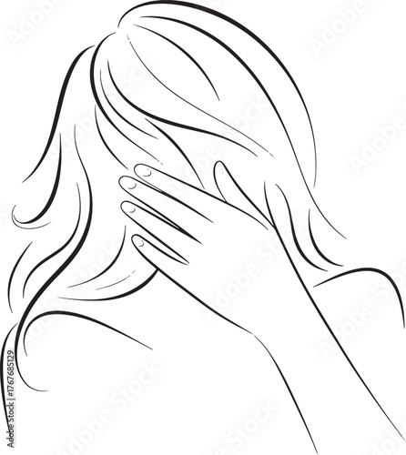Distressed Woman Covering Face with Hair Vector Illustration on Transparent Background