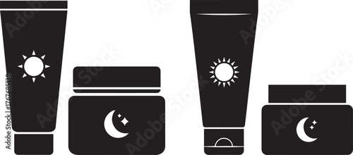 Collection of skincare product silhouettes for day and night use