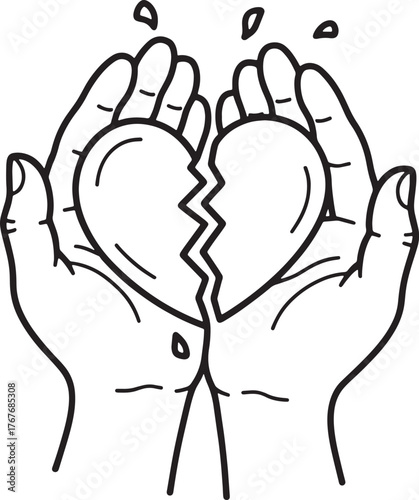 Hands Holding Broken Heart Vector Illustration Symbolizes Pain Loss Hurt Graphic Art