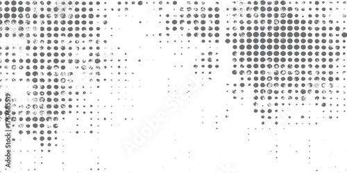 Distressed halftone dot pattern background with grunge faded effect for vintage design. Retro textured circle layout, abstract dotted surface, rough monochrome graphic for modern vector art creation.