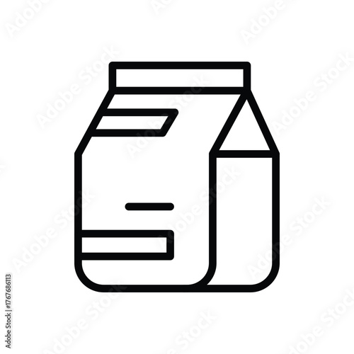 A black and white line art illustration of a folded carton or container likely for packaging food