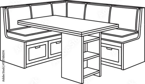 Breakfast Nook Booth Illustration Cozy Corner Seating with Table For Dining and Kitchen Space