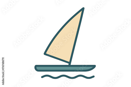 Minimalist sailing boat gliding across the water surface with gentle waves