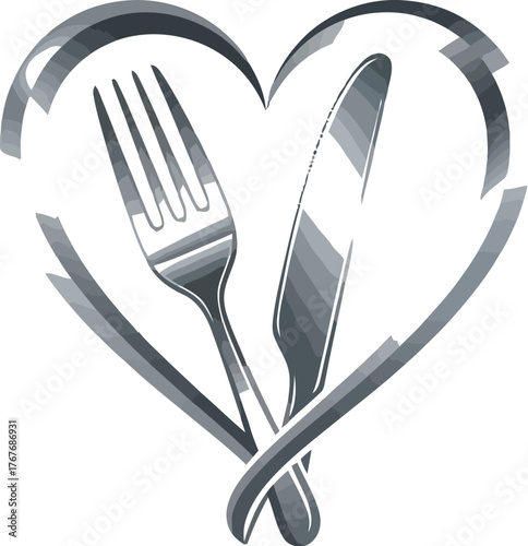 Fork knife heart love restaurant food dining silverware cutlery kitchen utensil