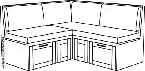 Detailed Outline Corner Bench Seat Illustration Kitchen Nook Seating Furniture with Storage