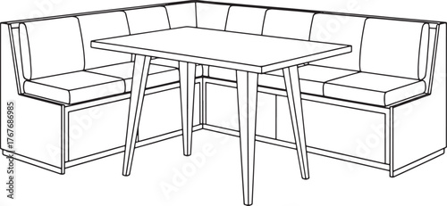 Detailed Outline Booth Seating Illustration Table Furniture Kitchen Nook Dining Area