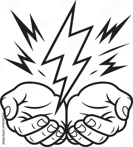 Clenched Fists With Lightning Bolts Graphic Design Illustration Concept Vector